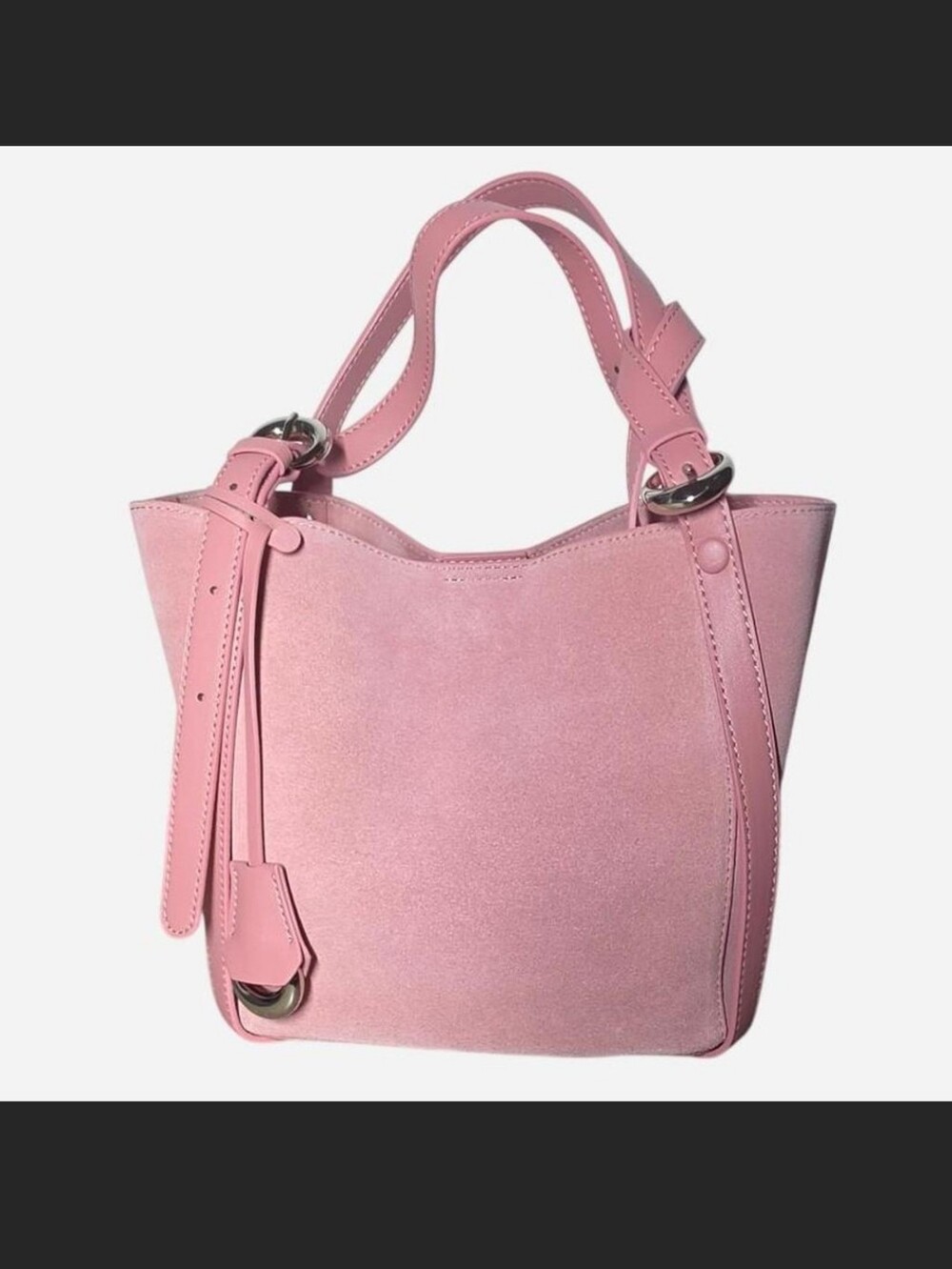 Suede Bucket Bag In Pink - Picture 3 of 9